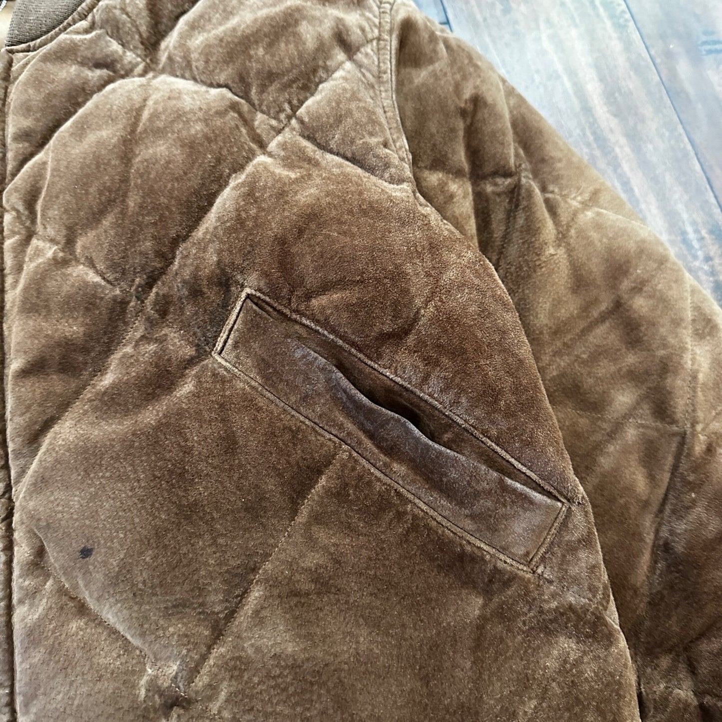 VTG 90s Eddie Bauer Jacket Brown Genuine Suede Leather Goose Down Bomber RARE