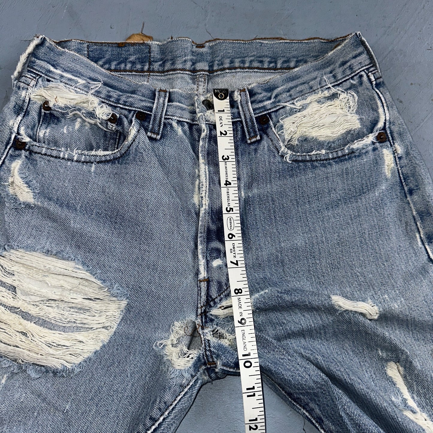 Levis 501 Vintage 80s Redline Selvedge USA XX Jeans Light Wash Thrashed Ac 28x26