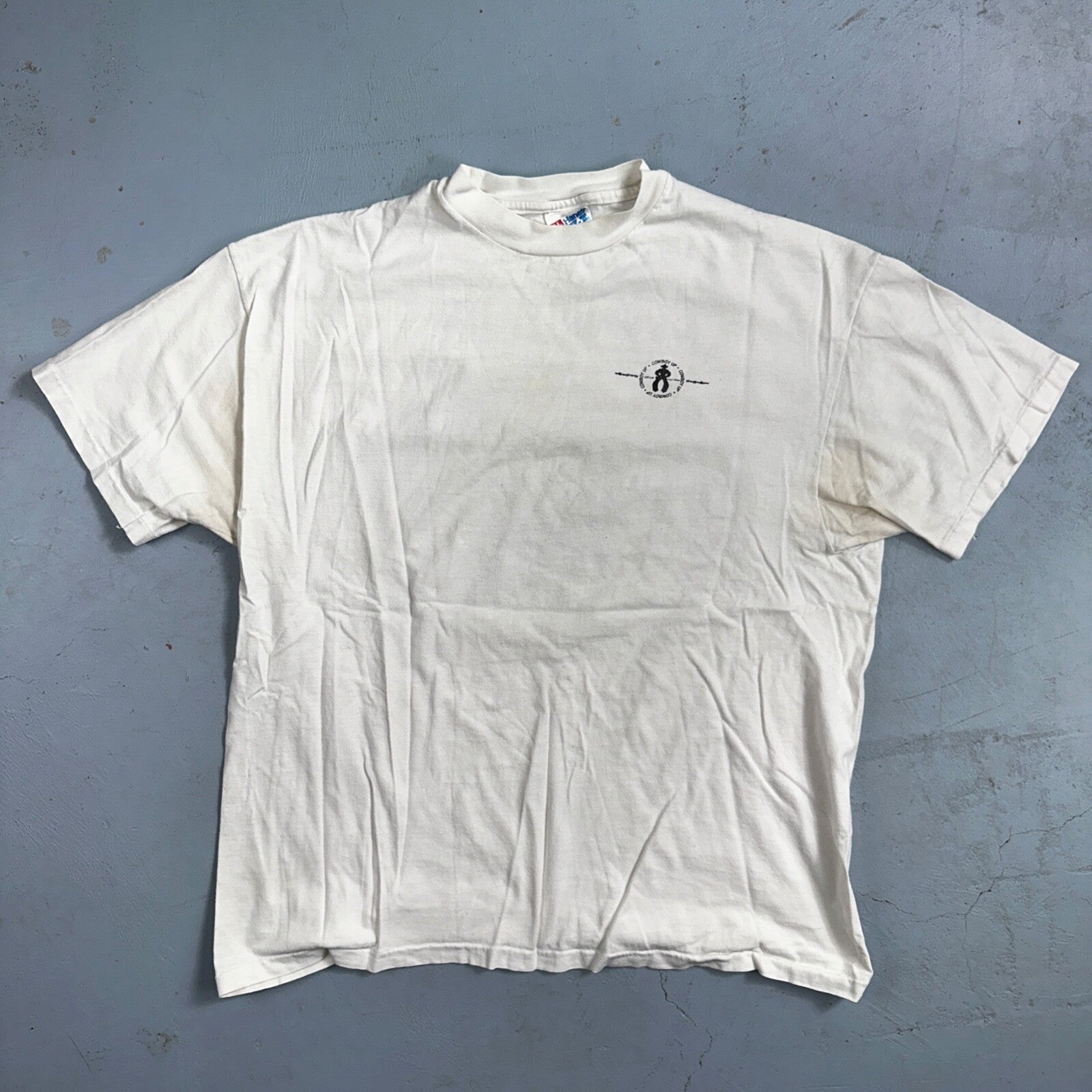 Cowboy Up Hanes Rare 90s VTG T Shirt Rodeo USA America Cow Boots Country Photo