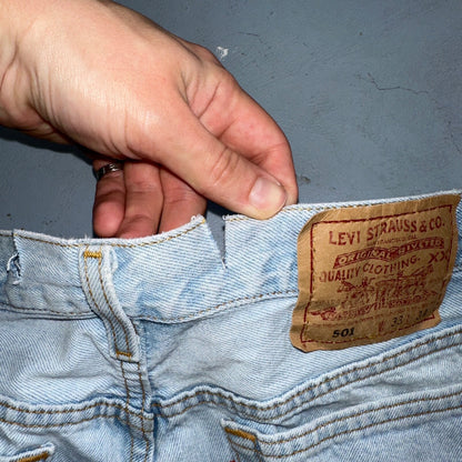 Levis 501 Vintage 90s USA XX Straight Leg Jeans Blue Light Wash 33x34 Act 31x32