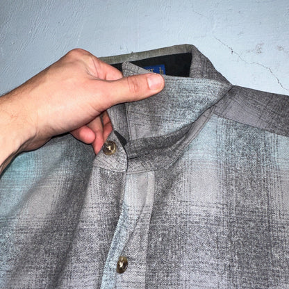 Pendleton Lodge Button Up Shirt Men's Medium Wool Plaid Gray Teal Pocket