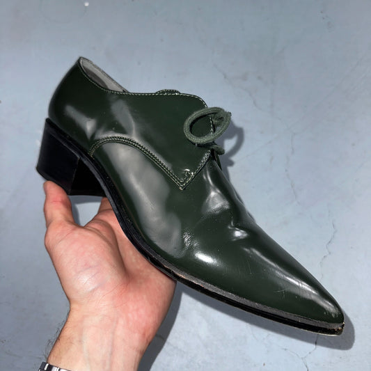 Marc Fisher Women's 10 Green Patent Leather Dress Shoes Boots Heel LACE MLETTA