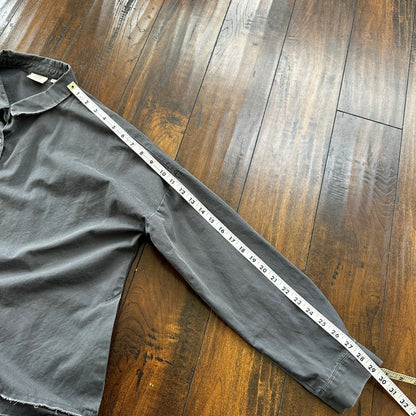 Good Luck Gem Dark Grey Boxy Cotton Button Up Shirt Raw Edge Hem Lightweight