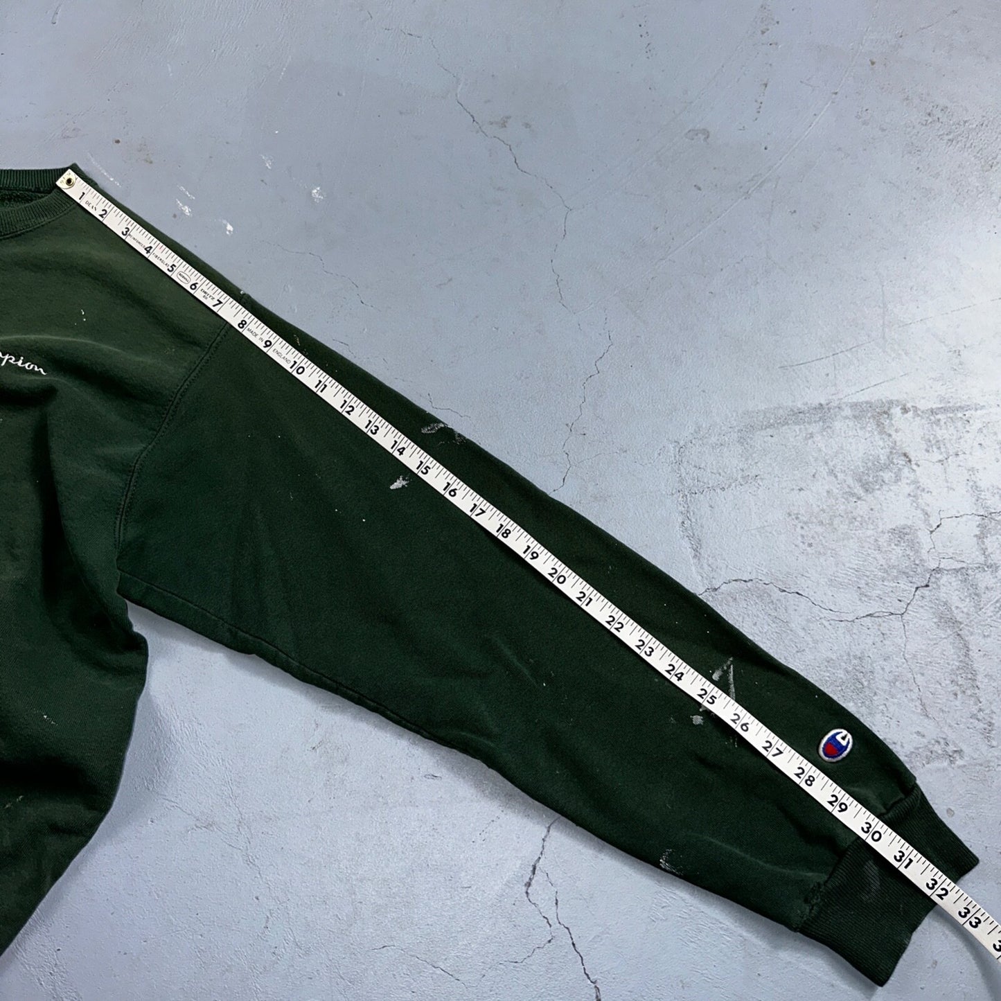 Champion 90s USA Sweatshirt VTG Crewneck Green Thrashed Paint Stained Large