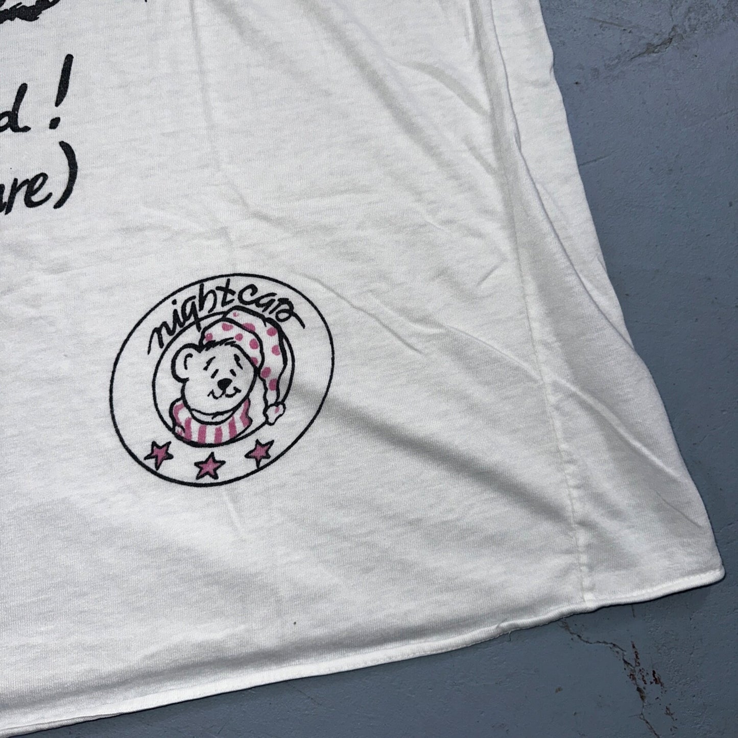 Squeeze Me Hard VTG T Shirt 80s Cute Bear Nightcap Sleep Pajama Adorable Love