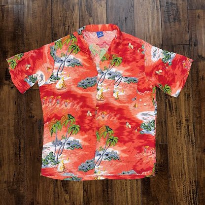 VTG OCEAN PACIFIC OP SHIRT HAWAIIAN ALOHA Rare 80s 70s Red All Over Print Crazy