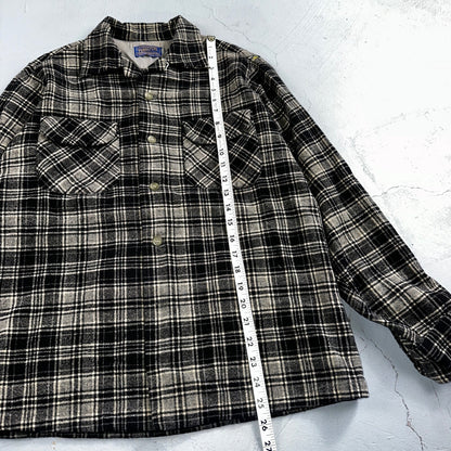 Pendleton Board Shirt Mens M 1960s Plaid Wool Long Sleeve VTG USA Loop Collar