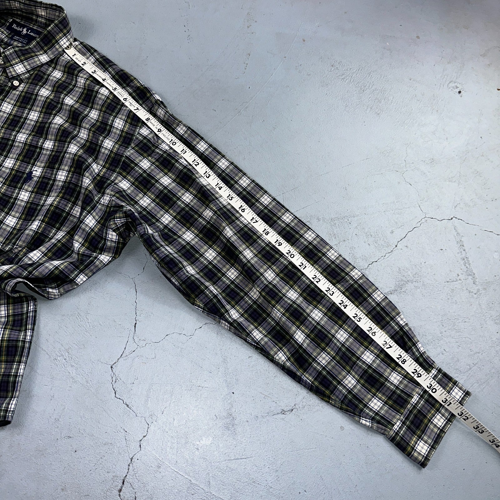 Polo Ralph Lauren Shirt Mens L Green Button Up Bartlett Long Sleeve Blue VTG