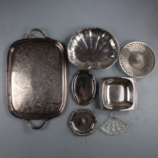 Vintage Baroque Victorian Not Silver Plated Platter Collection Lot Fancy Trays