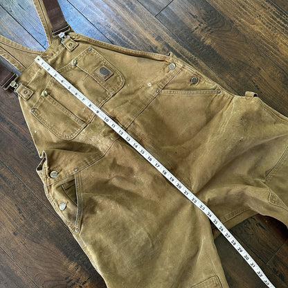 Carhartt DKB Double Knee Duck Unlined Bib Work Tan Brown Overalls 40x27 VTG