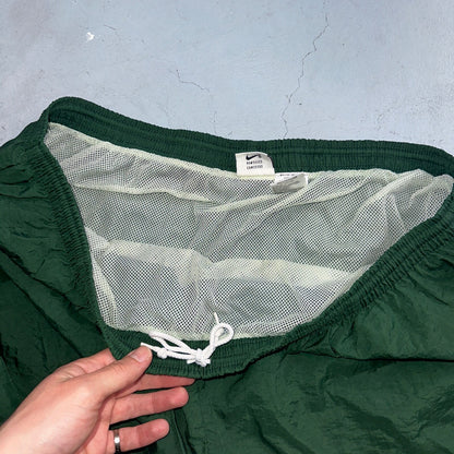 Nike Vintage Green Nylon Shorts Swoosh 2XL 90s White Tag 5” Inseam Running Swim