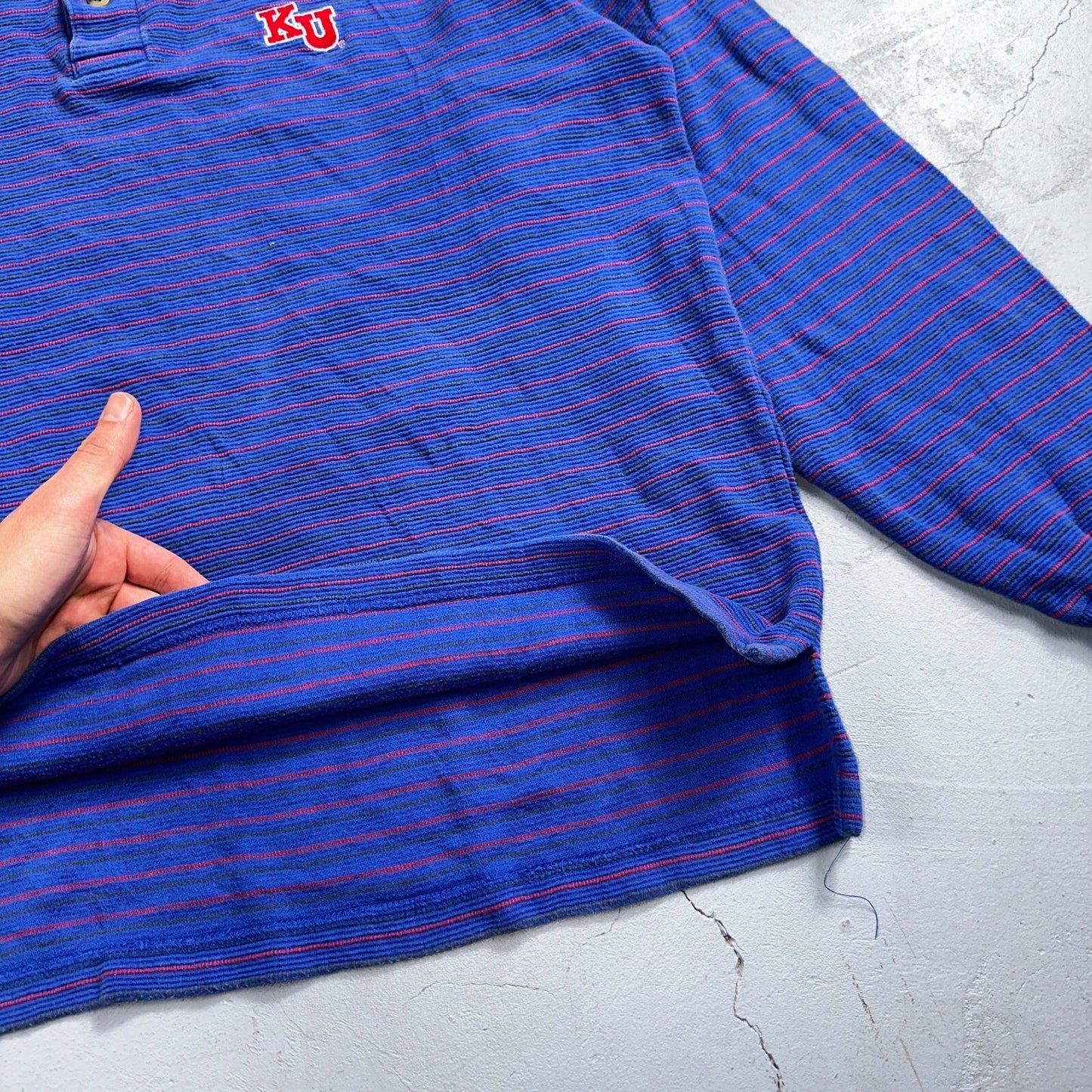 Nike VTG 90s Kansas University Polo T Shirt L Team Long Sleeve Striped Jayhawks