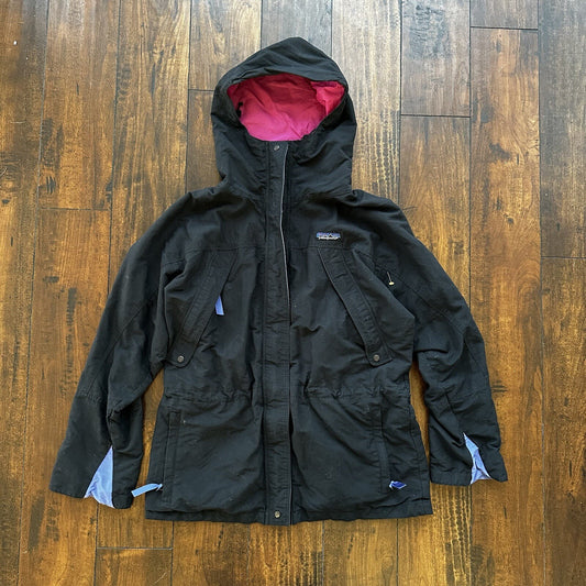Patagonia Womens Jacket Black Pockets Nylon Logo Zip 8 Vtg Hiking Outdoors