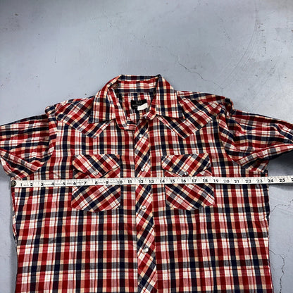 Sears VTG Western Wear L Plaid Ranch Rodeo Shirt Jacket Pearl Snap Red 16