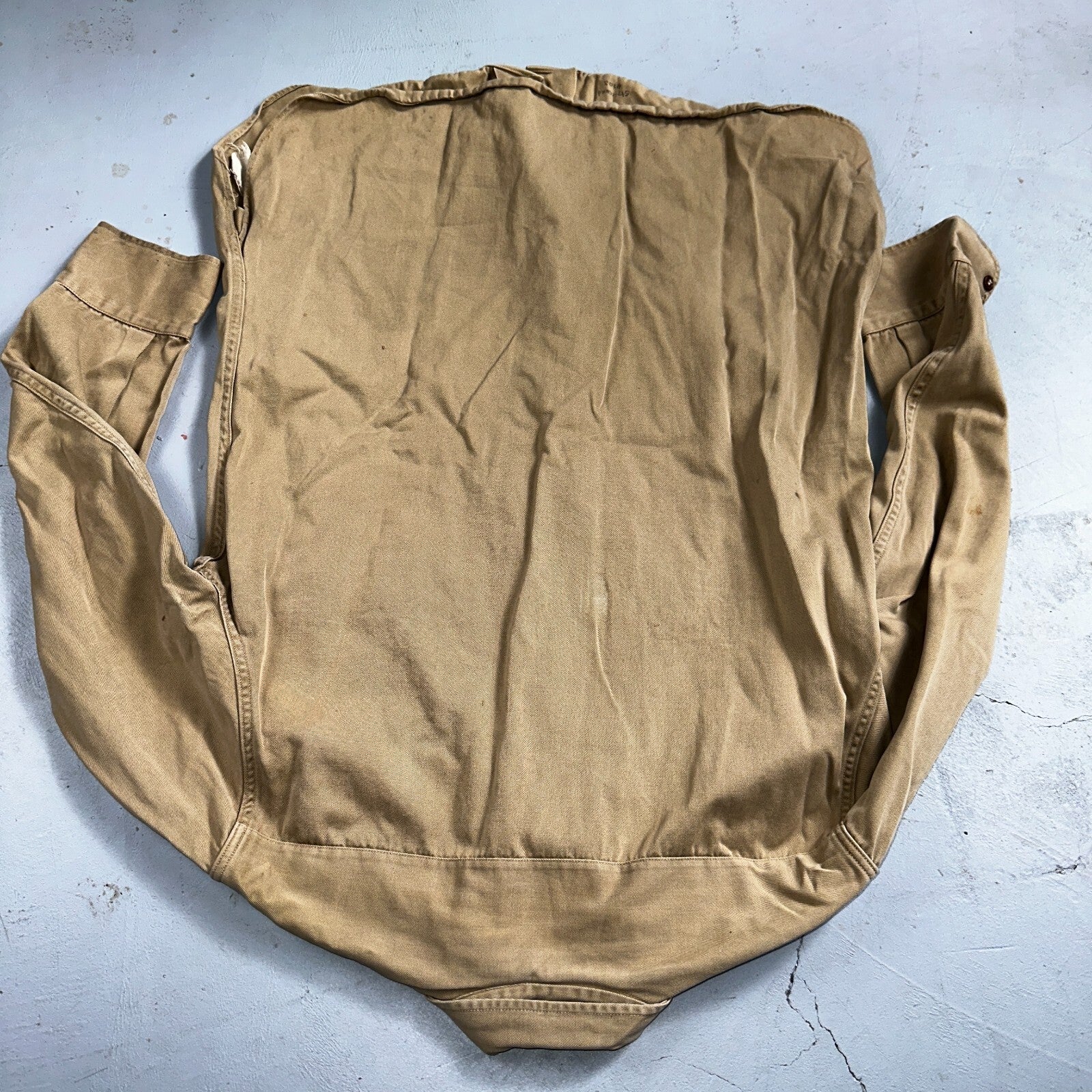 Vintage 40s WWII Gusset Khaki Work Army Military Button Shirt Stencil USN