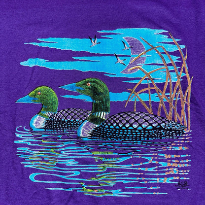 Ducks Mallard 90s VTG T Shirt Purple Lake Small Moon Cartoon Graphic Hunting