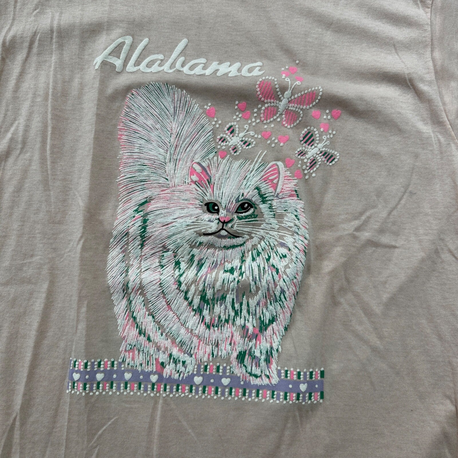 Cute Cat Alabama VTG T Shirt Pink Single Stitch Pink Animals Band XL Nature