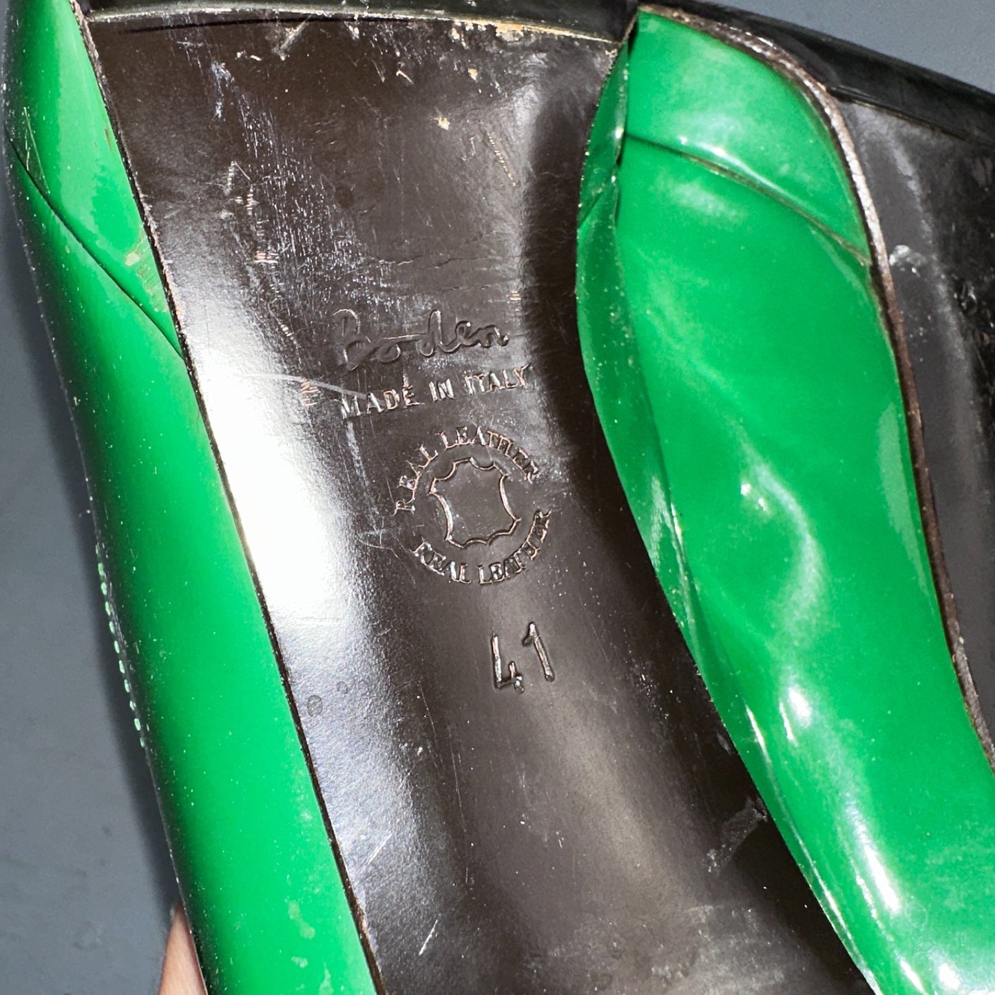 Boden Shoes Women's Size 41 Green Casadei Heel Pump Made In Italy Patent Leather