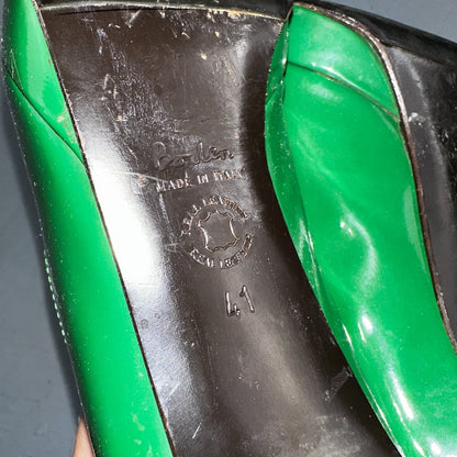 Boden Shoes Women's Size 41 Green Casadei Heel Pump Made In Italy Patent Leather