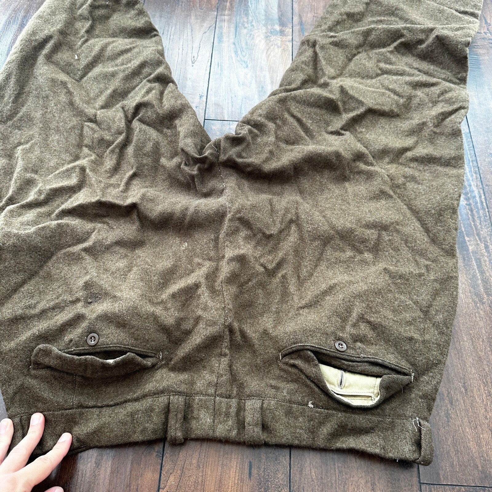 WWII Army Wool Field Trousers 35x28 Cold Weather Green 1940s 40s Destroyed USMC