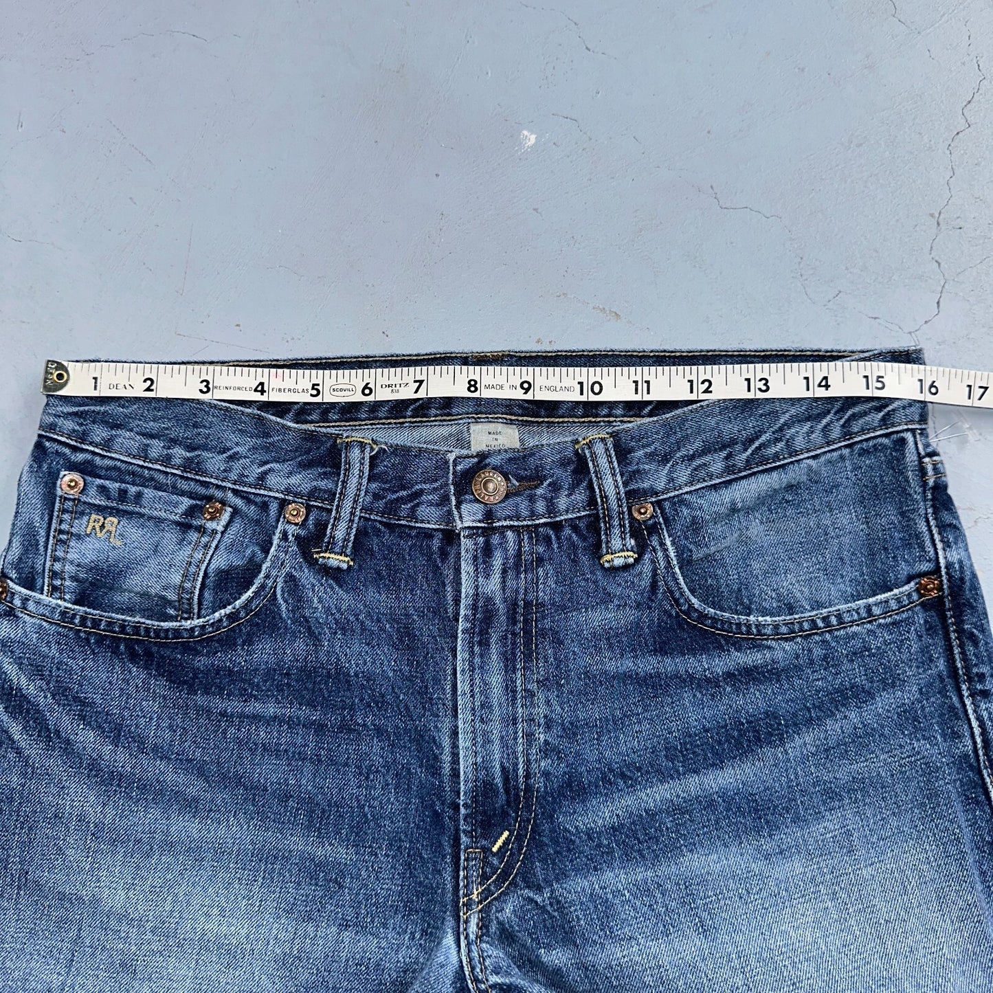 RRL Denim Zip Fly Slim Double RL Mens Jeans Mexico Sz 31x34 Med Wash RN 41381