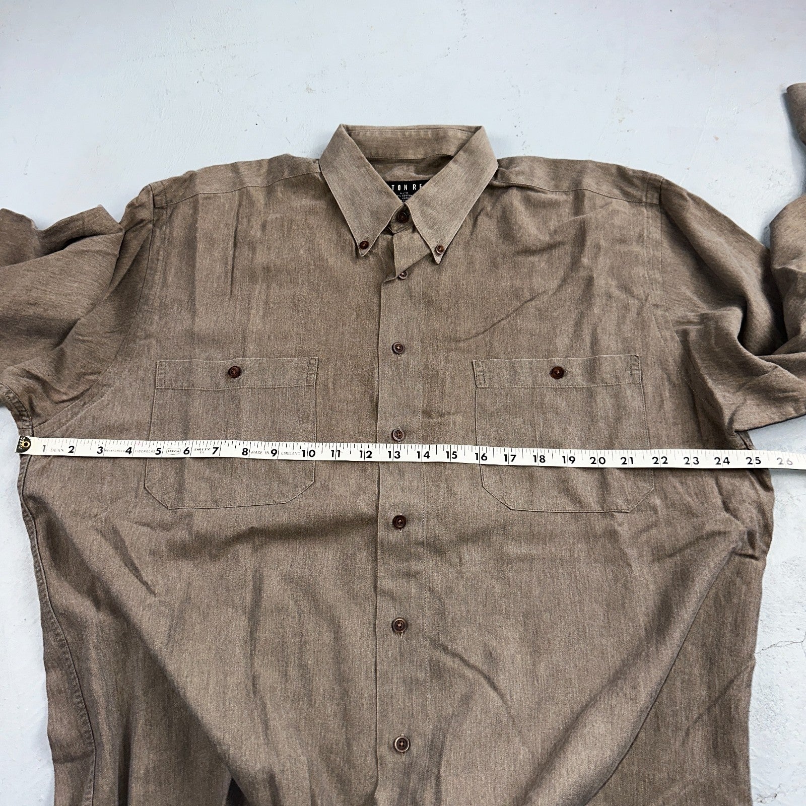 Cotton Reel Men's Long Sleeve Button Down Shirt Size L Brown Gray VTG 90s Canada