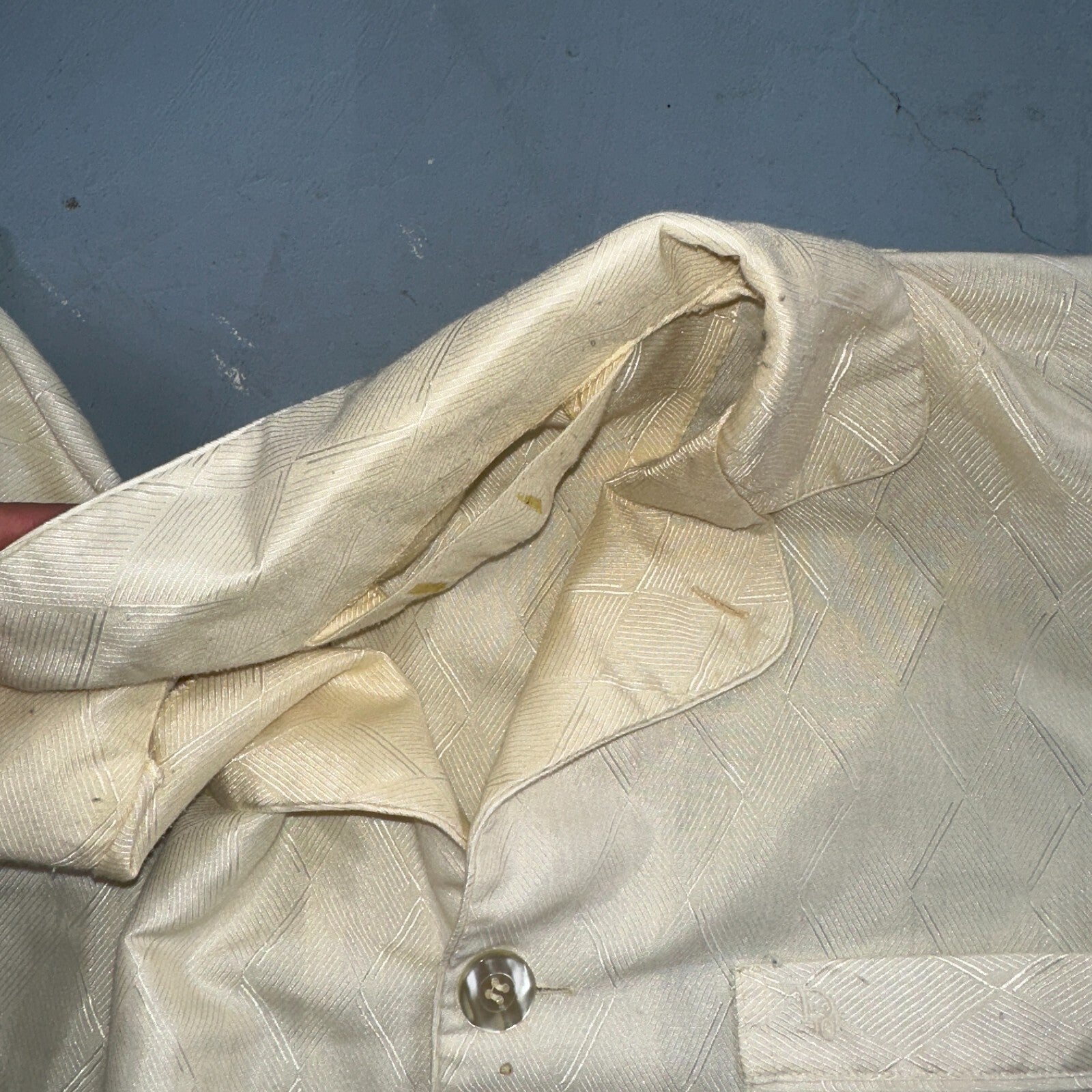 Christian Dior VTG Pajama Set Mens Cream Pants Shirt USA 90s Heavy Wear