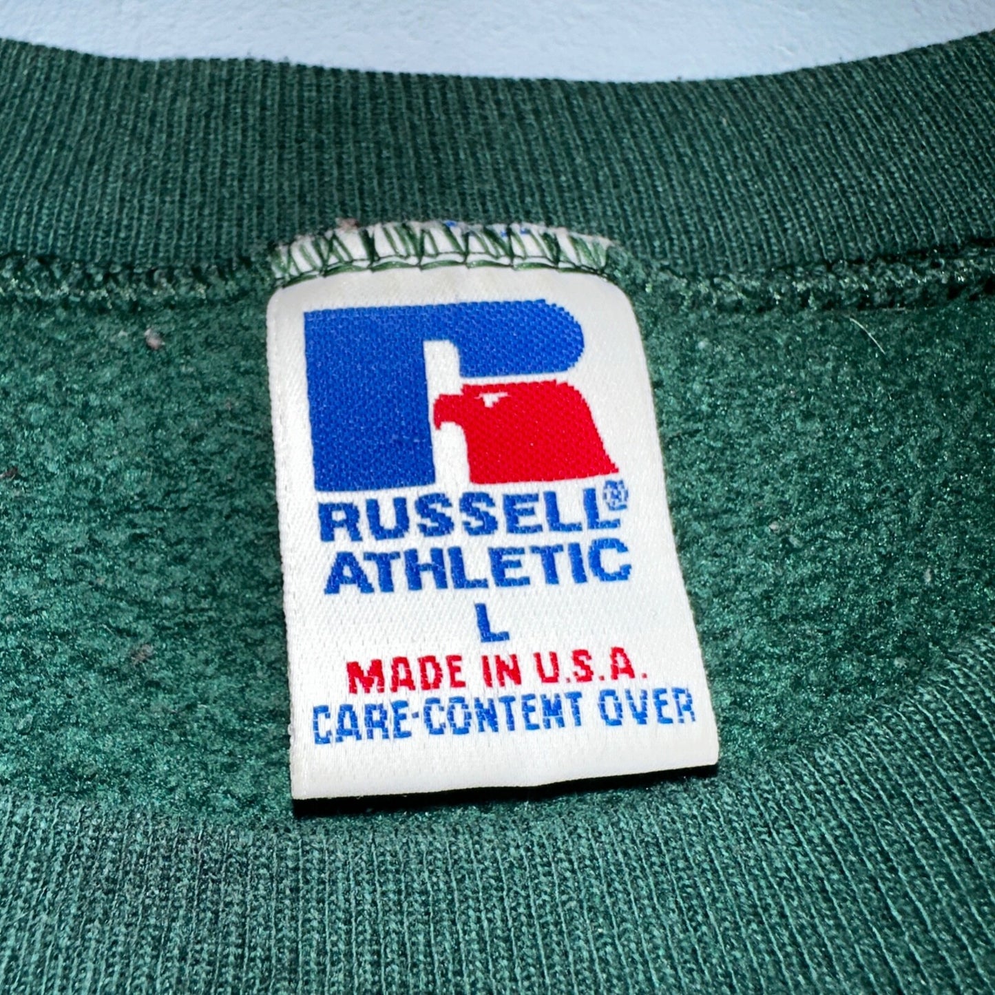 Russell Athletic USA L Sweatshirt 90s VTG Crewneck Green Basic Blank Essential