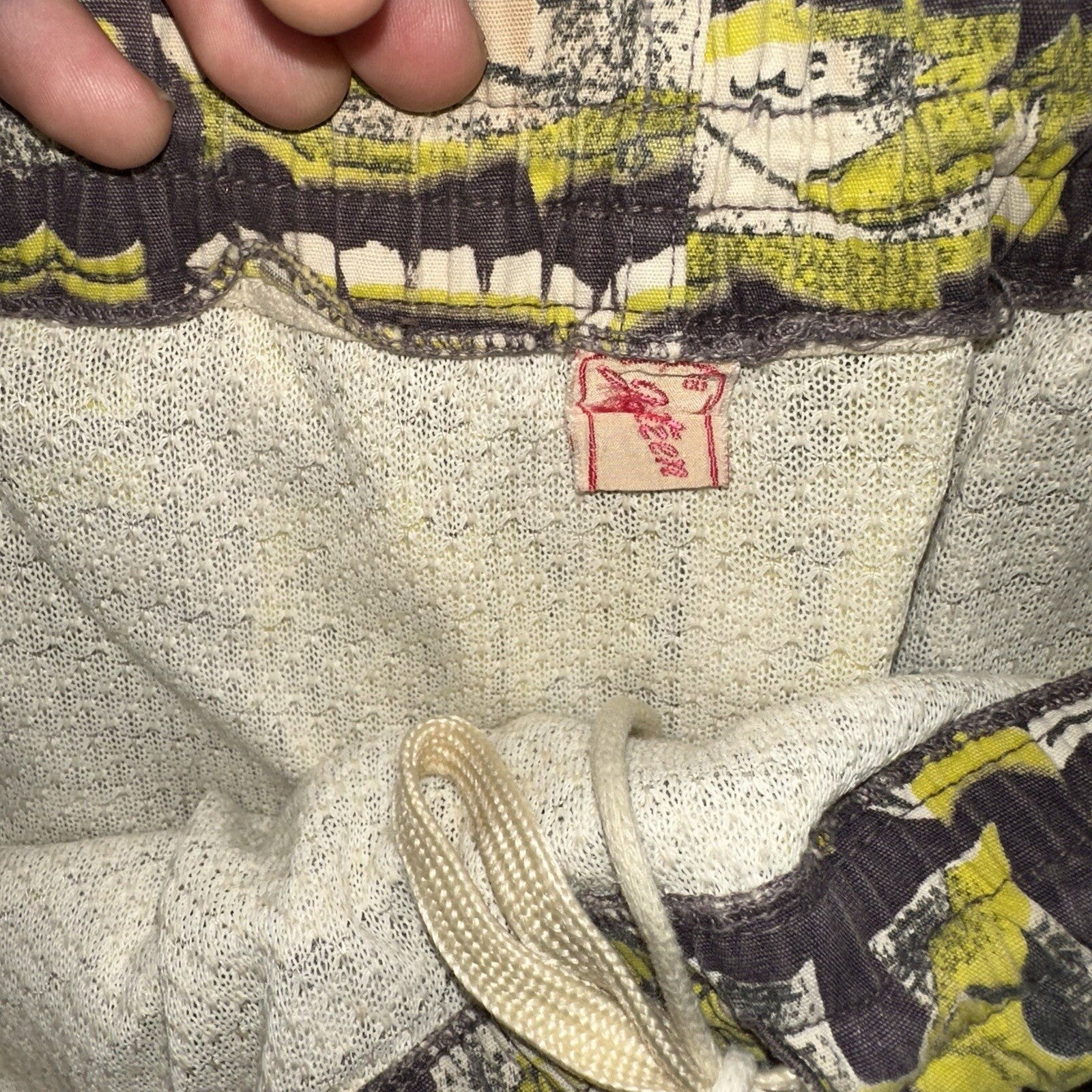 Vtg 40s California Aloha Yellow 50s Swim Trunks Board Shorts Floral Rockabilly