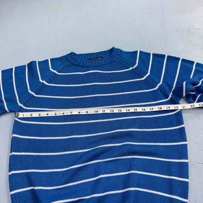 Vintage Preswick & Moore Cotton Blue Knit Crewneck Sweater Striped Chic