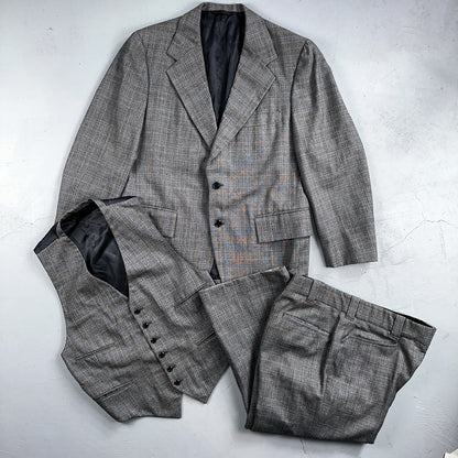 VTG Mens 3 PC Suit 42 Jacket Coat Pants Vest Plaid Rockabilly 70s 1970s Brown