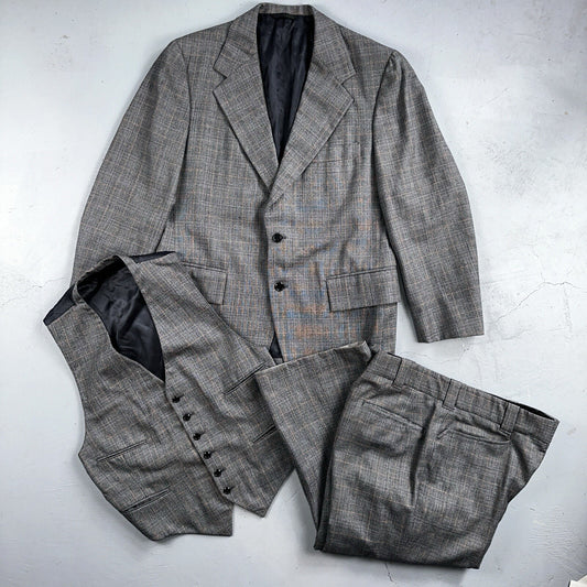 VTG Mens 3 PC Suit 42 Jacket Coat Pants Vest Plaid Rockabilly 70s 1970s Brown