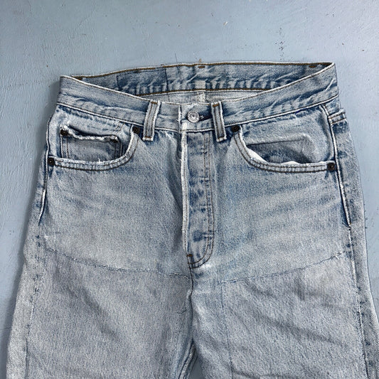 Levis 501 Vintage 80s USA XX Straight Leg Jeans Blue Light Wash Thrash Act 27x28