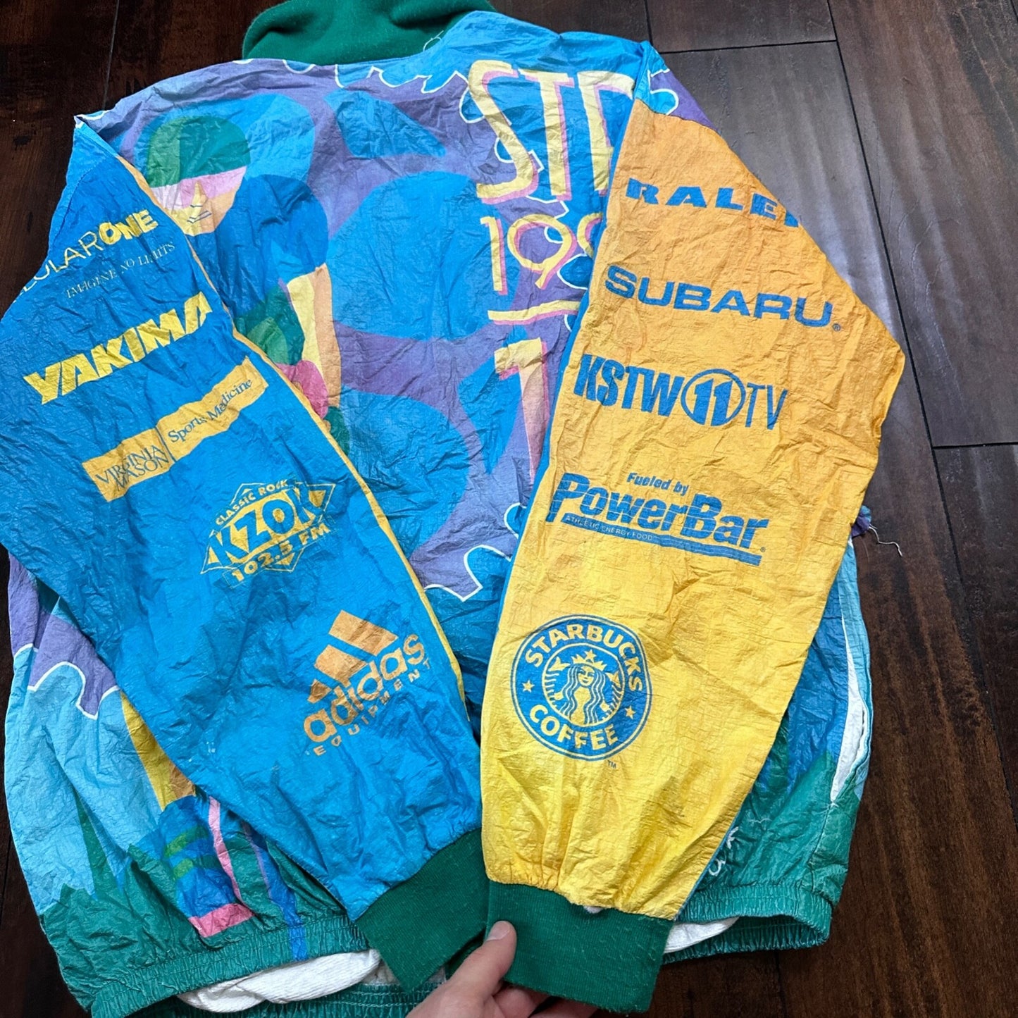 VTG 1994 STP Tyvek Jacket L AOP Cycling Race Seattle Portland Bicycle Track 90s