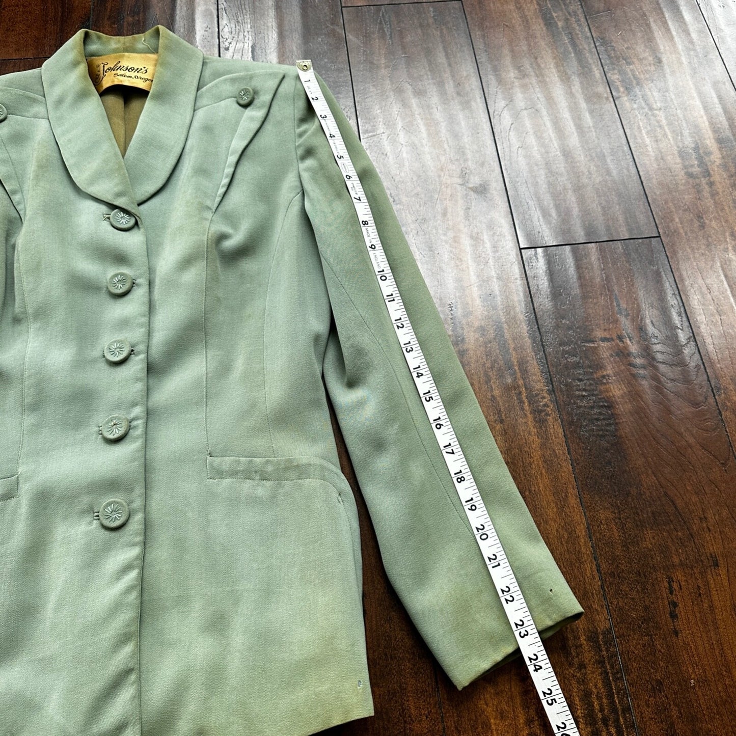 1950s Teal Green VTG 2 Piece Womens Houndstooth Suit Joselli MCM Wool 50s 40s