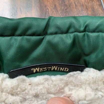 VTG West Wind Buccaneer 70s Sherpa Satin Bomber Jacket Green Broken Zip Oregon