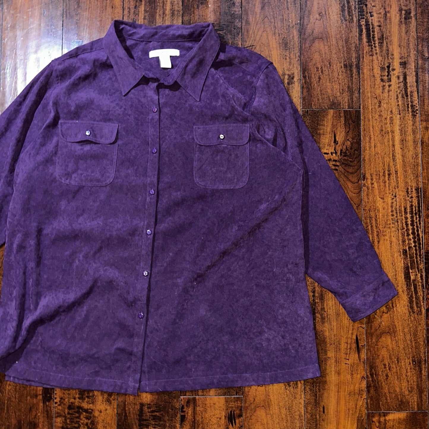 Roaman's Women's Shirt Size 2X Lavender Button Poly Spandex Down