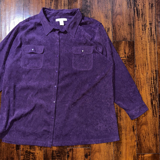 Roaman's Women's Shirt Size 2X Lavender Button Poly Spandex Down