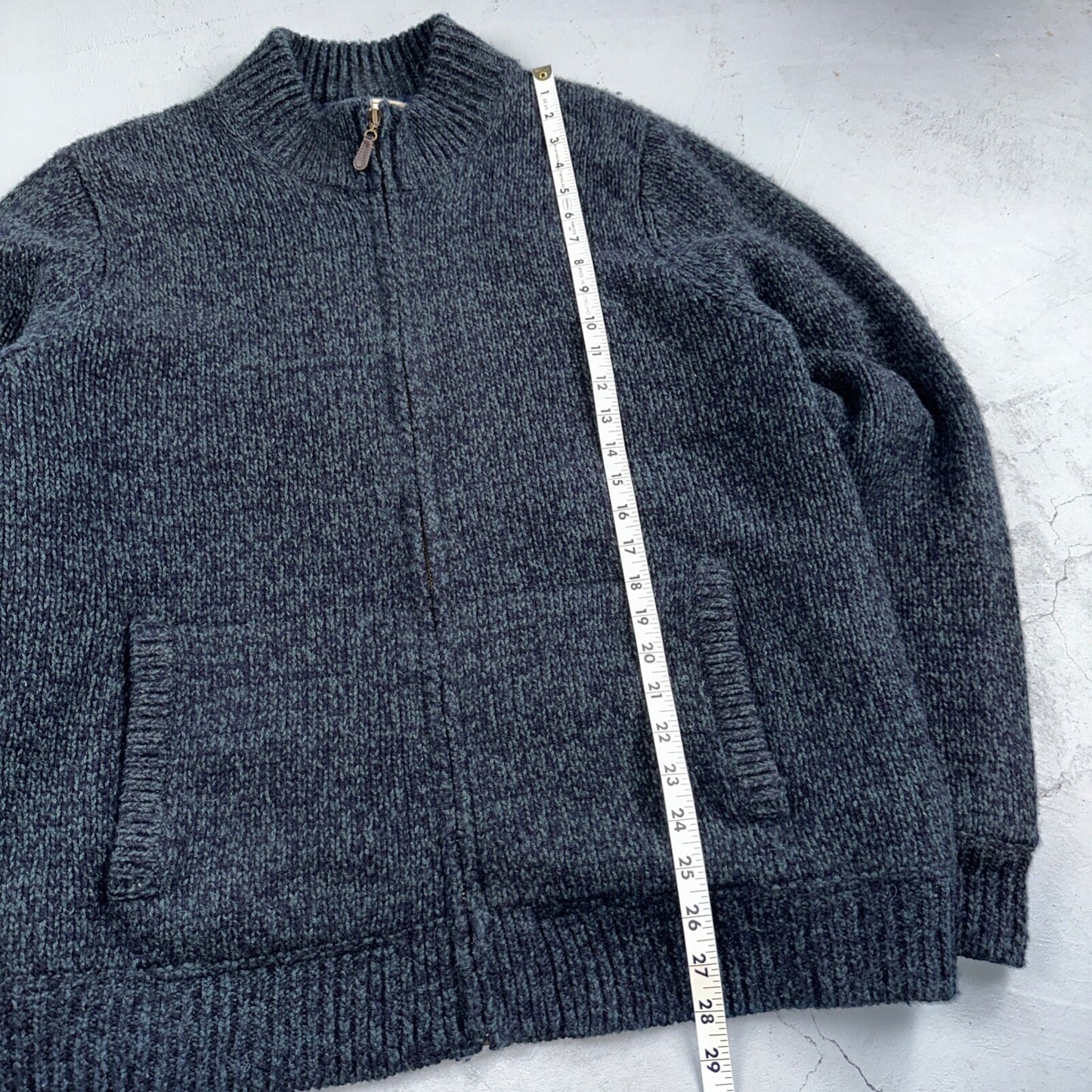 LL Bean Lambs Wool Blue Sweater Full Zip Flannel Plaid Lined Mens L Vintage