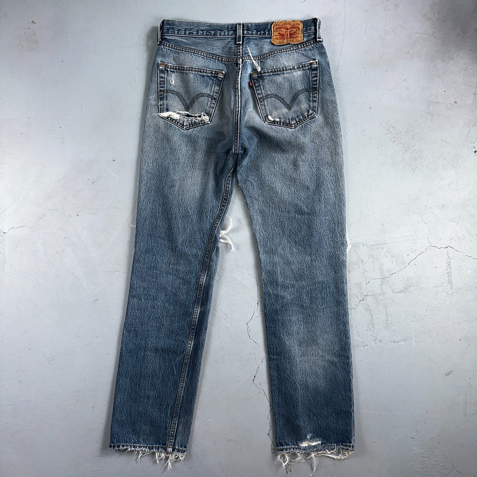 Levis 501 Vintage Y2K XX Straight Leg Jeans Rips Blue Med Wash 33x36 Act 31x31