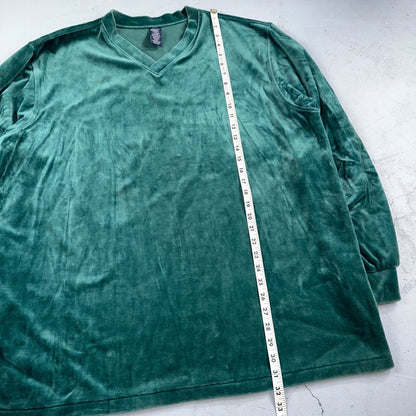 VTG Mens Lands’ End V-Neck Cotton Blend Velour L/S PULLOVER Made USA Sz XL 90s
