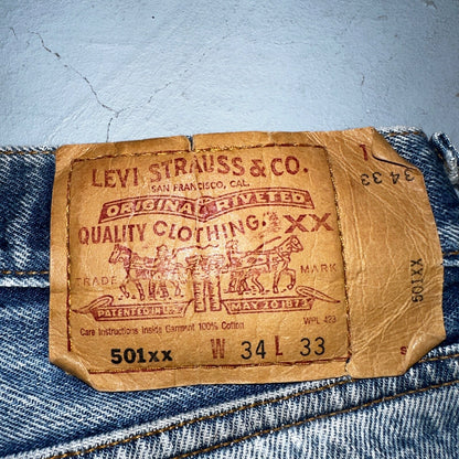 Levis 501 Vintage Y2K Mexico Straight Leg Jeans 34x33 90s Med Wash Act 32x29