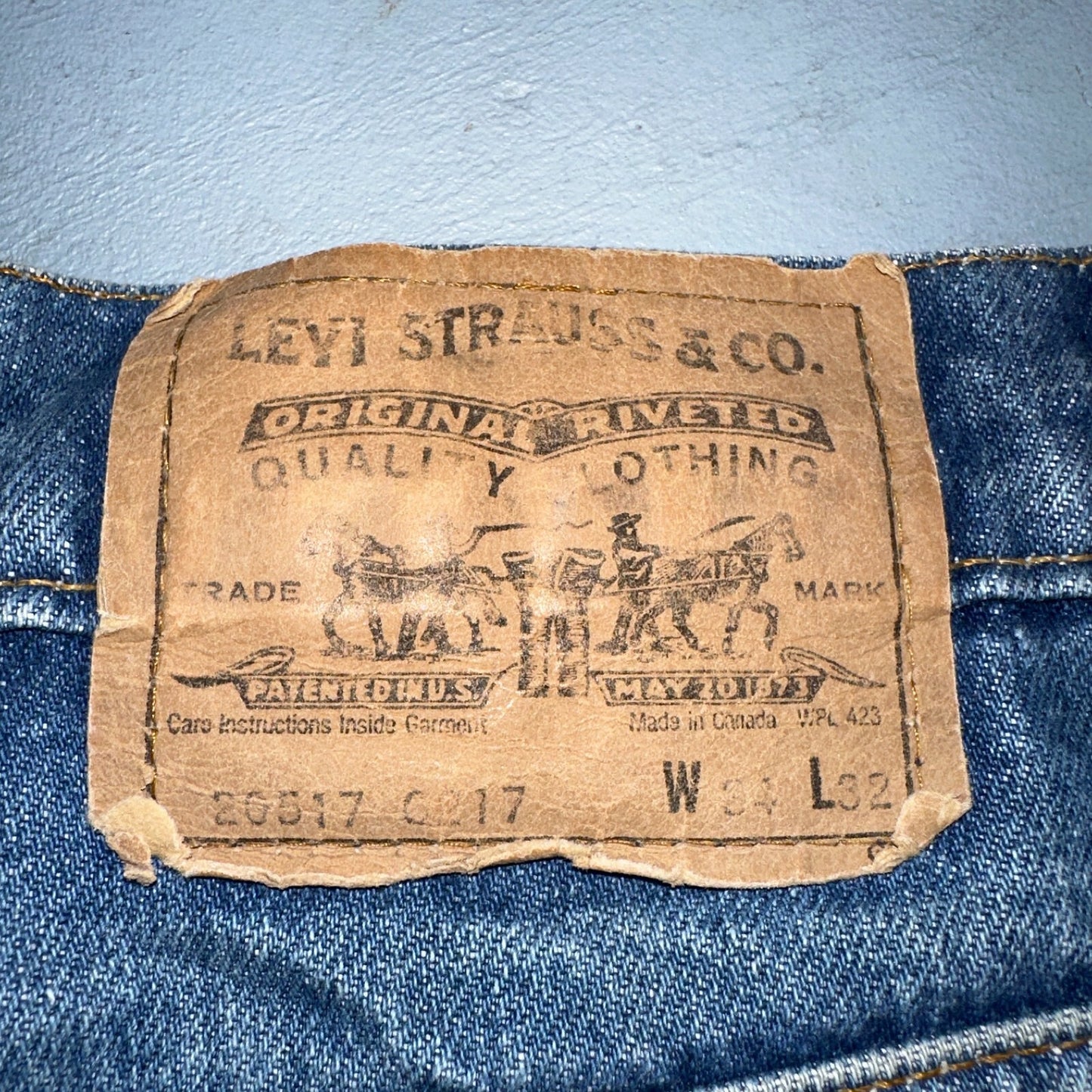 Levis 517 Vintage 90s Canada Orange Tab Bootcut Flare Blue Worn Jeans Act 33x30