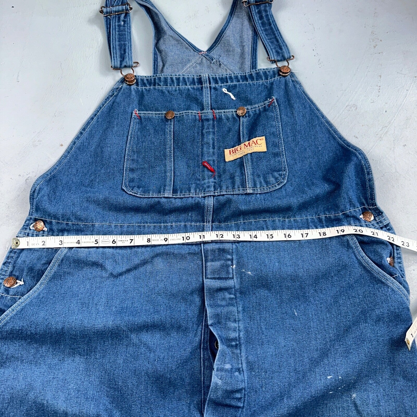 Big Mac Authentic Workwear Men's Bib Overalls 42x30 VTG Wash Blue Jean Denim