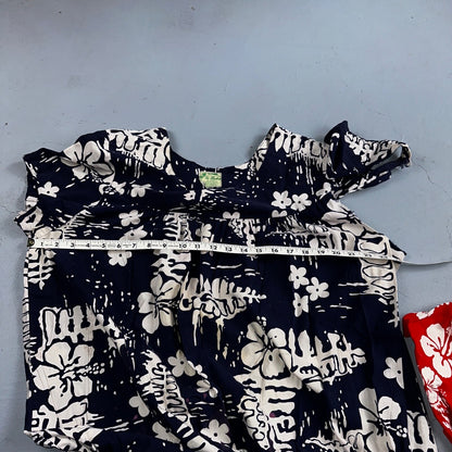 Vintage 60's Ui-Maikai Barkcloth Red and Blue Hawaiian Dress Lot Needs Repairs