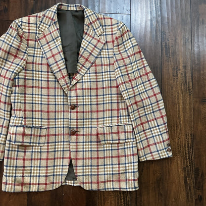 1960s 1970s Tan Pinstripe VTG Suit Jacket Sportcoat 40 Wool Checker Rockabilly