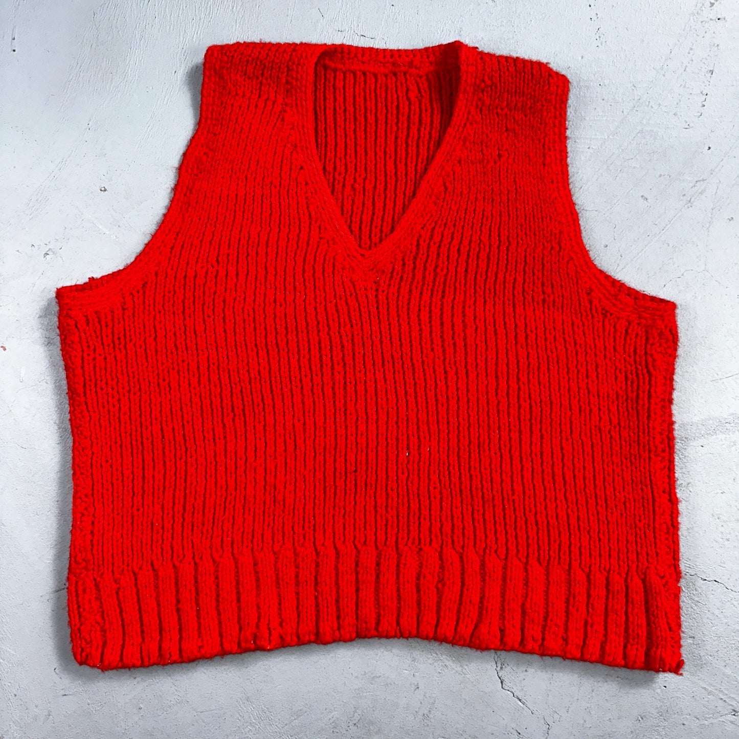 VTG Red Vest Knitted Sleeveless Sweater Pullover Handmade Knit 70s 1970s