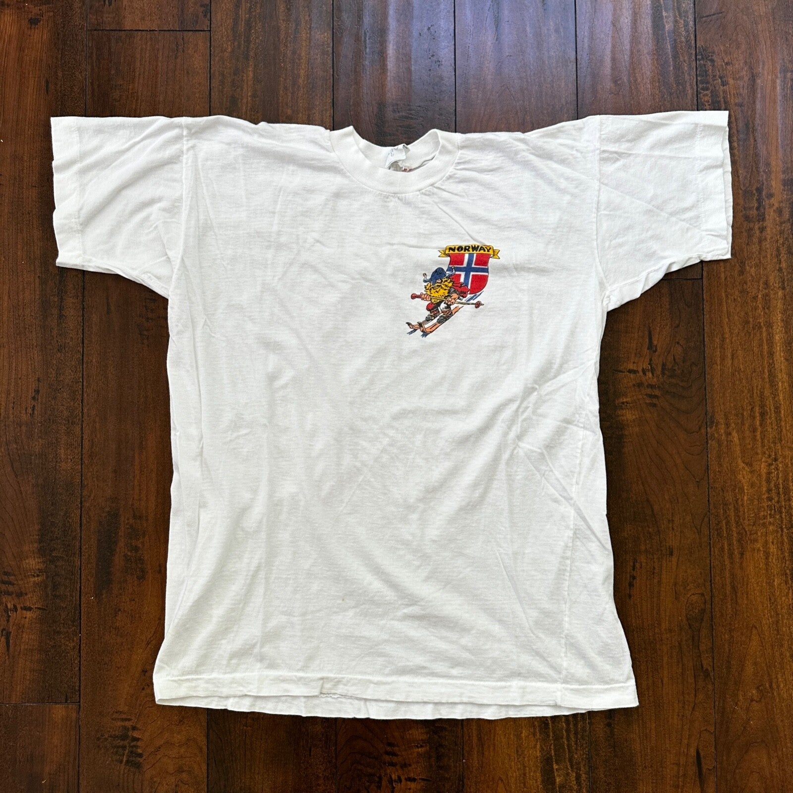 Norway VTG T Shirt White Basic Travel Viking Skiing Cute Funny Random Europe