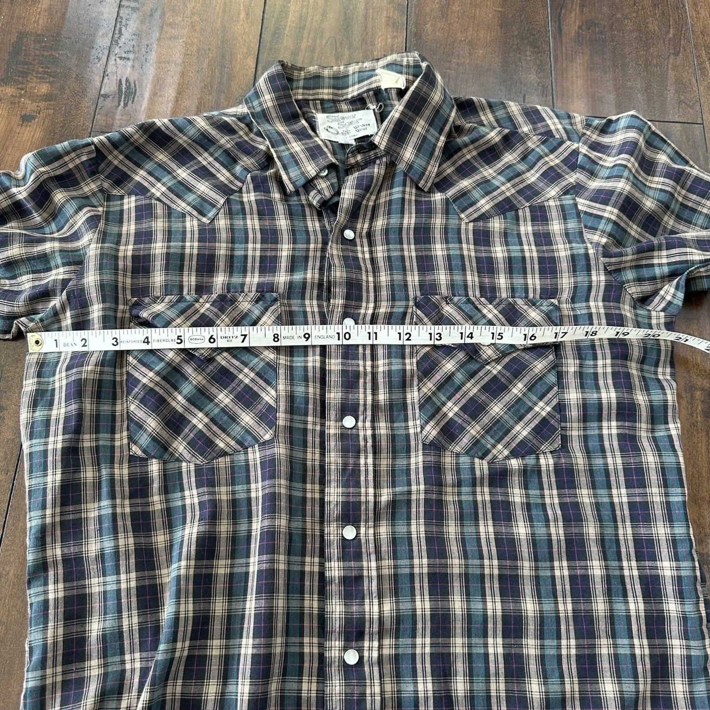 Silver Spur Men's Western Plaid Long Sleeve Shirt Pearl Snaps 16/35 Vtg 80s 90s