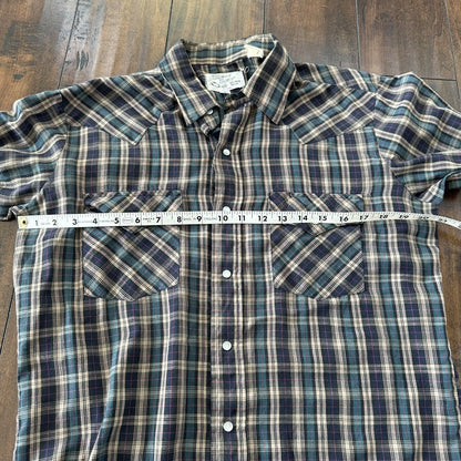 Silver Spur Men's Western Plaid Long Sleeve Shirt Pearl Snaps 16/35 Vtg 80s 90s